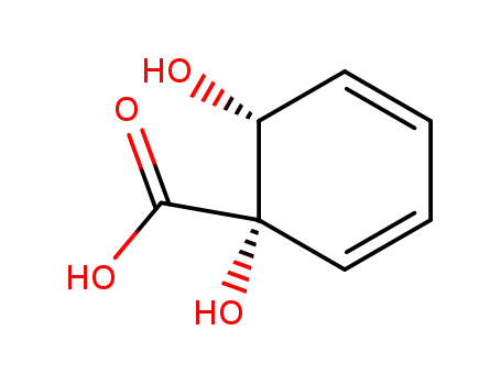 Molecular Structure of 32359-20-9 ((1S,2R)-1,2-Dihydroxycyclohexa-3,5-diene-1-carboxylic acid)