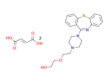 111974-72-2,Quetiapine fumarate,Ethanol,2-[2-(4-dibenzo[b,f][1,4]thiazepin-11-yl-1-piperazinyl)ethoxy]-,(2E)-2-butenedioate (2:1) (salt) (9CI);Ethanol, 2-[2-(4-dibenzo[b,f][1,4]thiazepin-11-yl-1-piperazinyl)ethoxy]-,(E)-2-butenedioate (2:1) (salt);Dibenzo[b,f][1,4]thiazepine, ethanol deriv.;ICI 204636;Quetiapine hemifumarate;Seroquel;ZD 5077;ZM204636;