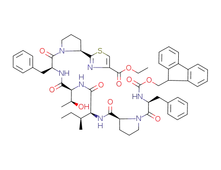 2-[1-(2-{2-[2-({1-[2-(9H-fluoren-9-ylmethoxycarbonylamino)-3-phenyl-propionyl]-pyrrolidine-2-carbonyl}-amino)-3-methyl-pentanoylamino]-3-hydroxy-butyrylamino}-3-phenyl-propionyl)-pyrrolidin-2-yl]-thiazole-4-carboxylic acid ethyl ester