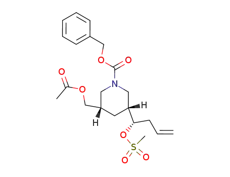 Molecular Structure of 667940-10-5 (1-Piperidinecarboxylic acid,
3-[(acetyloxy)methyl]-5-[(1S)-1-[(methylsulfonyl)oxy]-3-butenyl]-,
phenylmethyl ester, (3S,5R)-)
