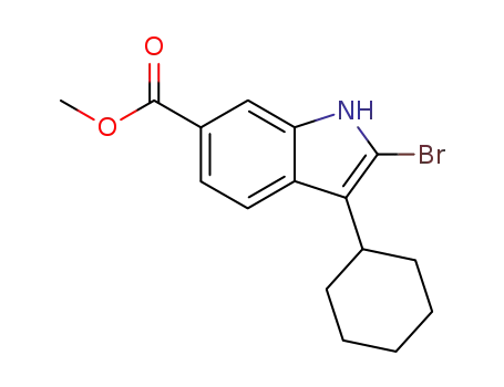 Molecular Structure of 494799-19-8 (Methyl 2-Bromo-3-cyclohexyl-6-indolecarboxylate)