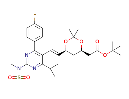 Molecular Structure of 289042-12-2 (tert-Butyl 6-[(1E)-2-[4-(4-fluorophenyl)-6-(1-methylethyl)-2-[methyl(methylsulfonyl)amino]-5-pyrimidinyl]ethenyl]-2,2-dimethyl-1,3-dioxane-4-acetate)