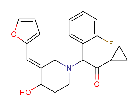 (E)-1-[2-cyclopropyl-1-(2-fluorophenyl)-2-oxoethyl]-3-[(furan-2-yl)methylidene]piperidin-4-ol