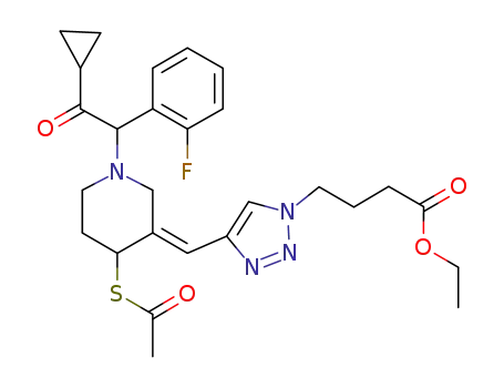 (E)-4-(acetylsulfanyl)-1-[2-cyclopropyl-1-(2-fluorophenyl)-2-oxoethyl]-3-((1-[3-(ethoxycarbonyl)propyl]-1H-1,2,3-triazol-4-yl)methylidene)piperidine