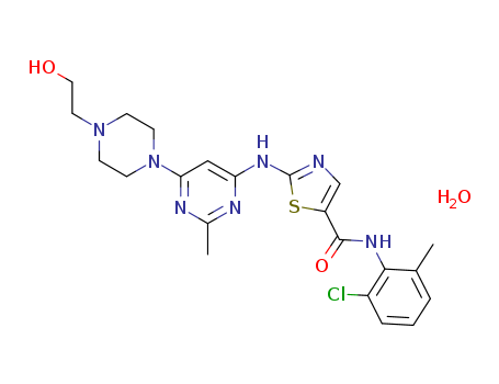 863127-77-9,Dasatinib monohydrate,5-Thiazolecarboxamide,N-(2-chloro-6-methylphenyl)-2-[[6-[4-(2-hydroxyethyl)-1-piperazinyl]-2-methyl-4-pyrimidinyl]amino]-,monohydrate (9CI);BMS 35482503;Dasatinib hydrate;Dasatinib;5-Thiazolecarboxamide,N-(2-chloro-6-methylphenyl)-2-[[6-[4-(2-hydroxyethyl)-1-piperazinyl]-2-methyl-4-pyrimidinyl]amino]-,hydrate (1:1);