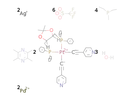 cycylobis[[cis-Pt(R(+)-DIOP)(4-ethynylpyridine)2][cis-Pd(PEt3)2(OSO2CF3)2]]*2AgOTf*tetramethylpyrazine*3H2O