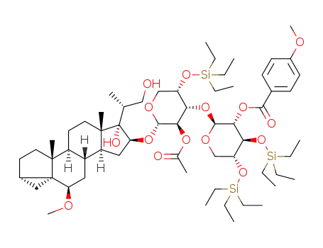 (20R)-6β-methoxy-20-methyl-3α,5α-cyclopregnane-16β,17α,21-triol 16-O-{2-O-(4-methoxybenzoyl)-3,4-di-O-triethylsilyl-β-D-xylopyranosyl-(1->3)-2'-O-acetyl-4'-O-triethylsilyl-α-L-arabinopyranoside}