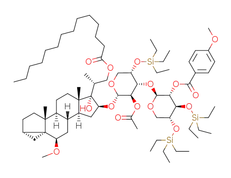 (20R)-21-O-tetradecanoyl-20-methyl-6β-methoxy-3α,5α-cyclopregnan-16β,17α,21-triol 16-O-{2-O-(4-methoxybenzoyl)-3,4-di-O-triethylsilyl-β-D-xylopyranosyl-(1->3)-2'-O-acetyl-4'-O-triethylsilyl-α-L-arabinopyranoside}