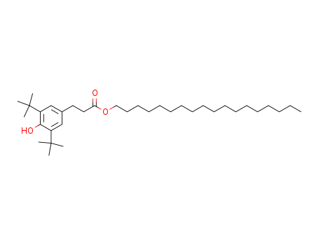 2082-79-3,Octadecyl 3-(3,5-di-tert-butyl-4-hydroxyphenyl)propionate,Sumilizer BP 76;Irganox 1076;Antioxidant 1076;Ultranox 276;Naugard 76;Mark AO 50;E 376;Otadecyl-3,5-di-tert-butyl-4-hydroxyhydrocinnamate;ADK Stab AO 50;n-Otadecyl-β-(4-hydroxy-3,5-di- tert -butyl-phenyl)propionate;Antioxidant1076;1076;Eunox AO-1076;3-(3,5-Di-tert-butyl-4-hydroxyphenyl)propionate;Dibutylhydroxyphenylpropionic acid stearyl ester;