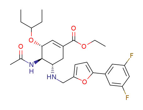 ethyl (3R,4R,5S)-4-acetamido-5-(((5-(3,5-difluorophenyl)furan-2-yl)methyl)amino)-3-(pentan-3-yloxy)cyclohex-1-ene-1-carboxylate