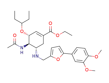 ethyl (3R,4R,5S)-4-acetamido-5-(((5-(3,4-dimethoxyphenyl)furan-2-yl)methyl)amino)-3-(pentan-3-yloxy)cyclohex-1-ene-1-carboxylate