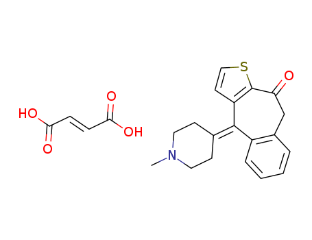 34580-14-8,Ketotifen fumarate,(2E)-But-2-endis?ure--4-(1-methylpiperidin-4-yliden)-4,9-dihydro-10H-benzo[4,5]cyclohepta[1,2-b]thiophen-10-on(1:1);4-(1-methylpiperidin-4-ylidene)-4,9-dihydro-10H-benzo[4,5]cyclohepta[1,2-b]thiophen-10-one (2E)-but-2-enedioate;4-(1-Methylpiperidin-4-ylidene)-4,9-dihydro-10H-benzo[4,5]cyclohepta[1,2-b]thiophen-10-one (2E)-but-2-enedioate (1:1);