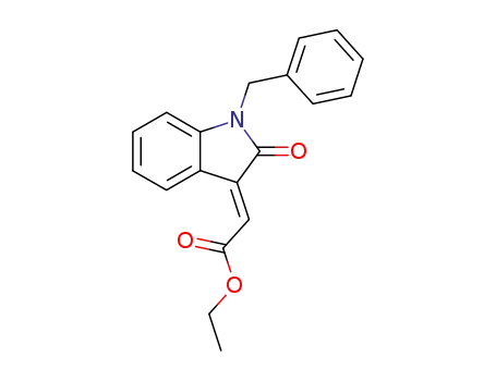 Molecular Structure of 13672-24-7 (Acetic acid, [1,2-dihydro-2-oxo-1-(phenylmethyl)-3H-indol-3-ylidene]-,
ethyl ester, (E)-)