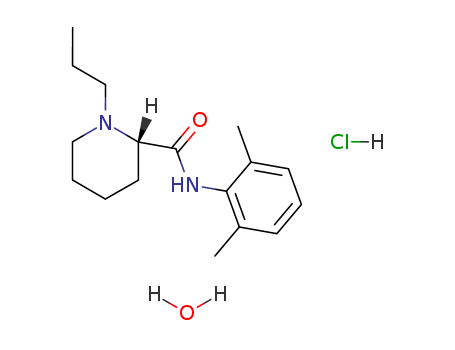 132112-35-7,Ropivacaine hydrochloride,2-Piperidinecarboxamide,N-(2,6-dimethylphenyl)-1-propyl-, monohydrochloride,monohydrate, (2S)- (9CI);2-Piperidinecarboxamide,N-(2,6-dimethylphenyl)-1-propyl-, monohydrochloride,monohydrate, (S)-;Ropivacaine hydrochloridemonohydrate;Ropivacaine HCL;(s)-n-(2,6-dimethylphenyl)-1-propylpiperidine-2-carboxamide hydrochloride;