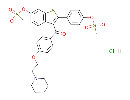 Molecular Structure of 84449-85-4 (Methanone,
[6-[(methylsulfonyl)oxy]-2-[4-[(methylsulfonyl)oxy]phenyl]benzo[b]thien-3-
yl][4-[2-(1-piperidinyl)ethoxy]phenyl]-, hydrochloride)