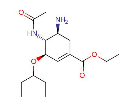 196618-13-0,Oseltamivir,1-Cyclohexene-1-carboxylicacid, 4-(acetylamino)-5-amino-3-(1-ethylpropoxy)-, ethyl ester, [3R-(3a,4b,5a)]-;GOP-A-Flu;GS 4104;Tamiflu-Free;Tamvir;