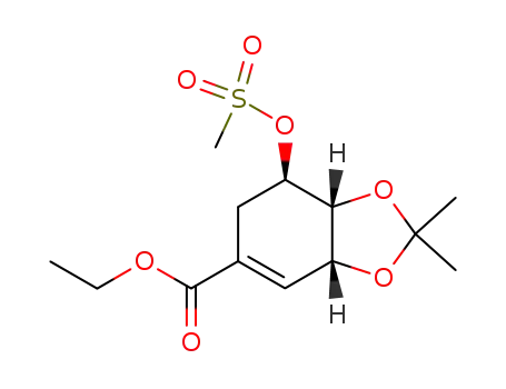 Molecular Structure of 204254-84-2 (1,3-Benzodioxole-5-carboxylic acid, 3a,6,7,7a-tetrahydro-2,2-dimethyl-7-[(methylsulfonyl)oxy]-, ethyl ester, (3aR,7R,7aR)-)