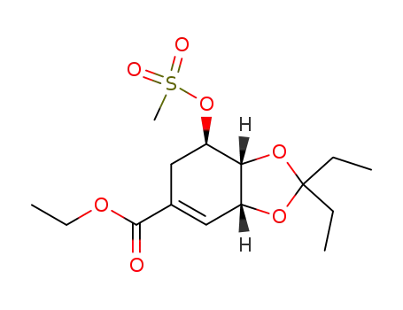 Molecular Structure of 204254-90-0 ((3aR,7R,7aR)-2,2-Diethyl-3a,6,7,7a-tetrahydro-7-[(Methylsulfonyl)oxy]-1,3-benzodioxole-5-carboxylic Acid Ethyl Ester)