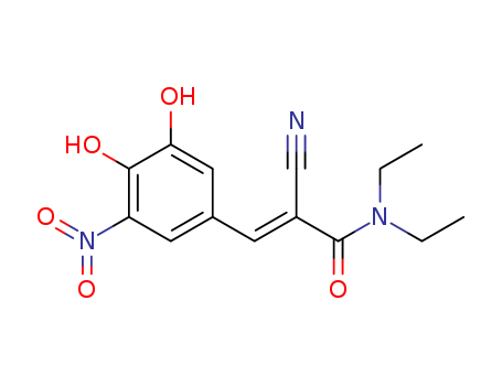 130929-57-6,Entacapone,Entacom;OR 611;2-Propenamide,2-cyano-3-(3,4-dihydroxy-5-nitrophenyl)-N,N-diethyl-, (E)-;(E)-Entacapone;Comtan;
