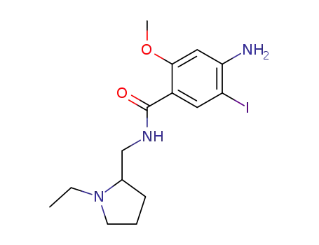 Molecular Structure of 176849-91-5 (4-Amino-N-[(1-ethyl-2-pyrrolidinyl)methyl]-5-iodo-2-methoxybenzamide)