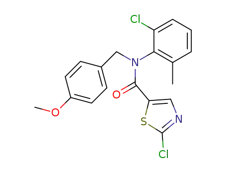 Molecular Structure of 834888-63-0 (5-Thiazolecarboxamide,
2-chloro-N-(2-chloro-6-methylphenyl)-N-[(4-methoxyphenyl)methyl]-)