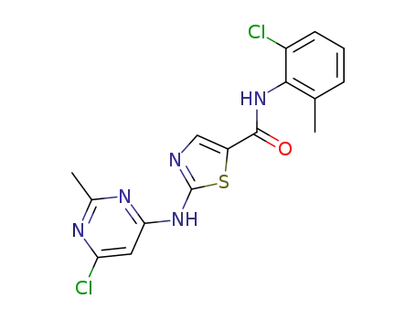 Molecular Structure of 302964-08-5 (N-(2-Chloro-6-methylphenyl)-2-[(6-chloro-2-methyl-4-pyrimidinyl)amino]-5-thiazolecarboxamide)