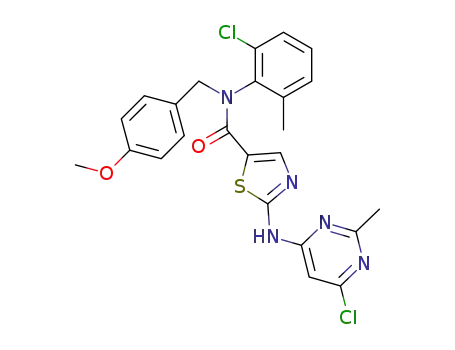 Molecular Structure of 834888-64-1 (5-Thiazolecarboxamide,
N-(2-chloro-6-methylphenyl)-2-[(6-chloro-2-methyl-4-pyrimidinyl)amino]-
N-[(4-methoxyphenyl)methyl]-)