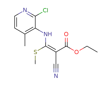 Molecular Structure of 868637-95-0 (2-Propenoic acid,
3-[(2-chloro-4-methyl-3-pyridinyl)amino]-2-cyano-3-(methylthio)-, ethyl
ester, (2E)-)
