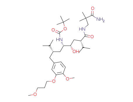Molecular Structure of 173338-07-3 (CarbaMic acid, [4-[[(3-aMino-2,2-diMethyl-3-oxopropyl)aMino]carbonyl]-2-hydroxy-1-[2-[[4-Methoxy-3-(3-Methoxypropoxy)phenyl]Methyl]-3-Methylbutyl]-5-Methylhexyl]-, 1,1-diMethylethyl ester, [1S-[1R*(R*),2R*,4R*]]-)