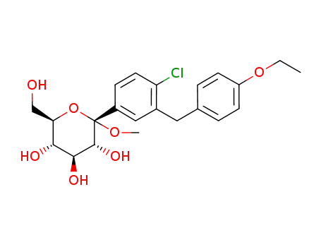 Molecular Structure of 714269-57-5 ((2S,3R,4S,5S,6R)-2-(4-chloro-3-(4-ethoxybenzyl)phenyl)-6-(hydroxyMethyl)-2-Methoxytetrahydro-2H-pyran-3,4,5-triol)