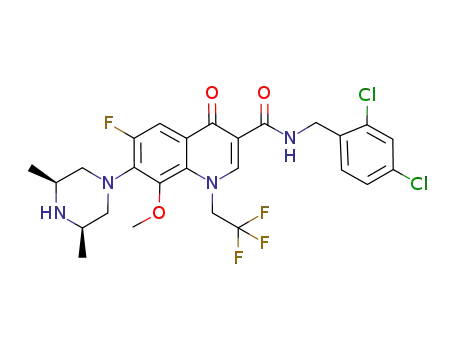 N-(2,4-dichlorobenzyl)-7-[(3RS,5SR)-3,5-dimethylpiperazin-1-yl]-6-fluoro-8-methoxy-4-oxo-1-(2,2,2-trifluoroethyl)-1,4-dihydroquinoline-3-carboxamide