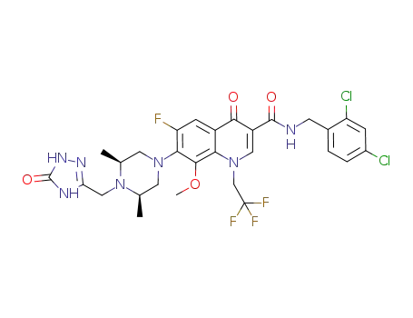 N-(2,4-dichlorobenzyl)-7-{(3RS,5SR)-3,5-dimethyl-4-[(5-oxo-4,5-dihydro-1H-1,2,4-triazol-3-yl)methyl]piperazin-1-yl}-6-fluoro-8-methoxy-4-oxo-1-(2,2,2-trifluoroethyl)-1,4-dihydroquinoline-3-carboxamide