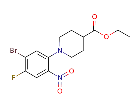 Molecular Structure of 847408-14-4 (4-Piperidinecarboxylic acid, 1-(5-bromo-4-fluoro-2-nitrophenyl)-, ethyl
ester)