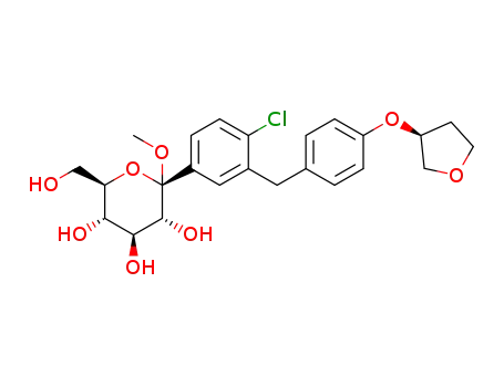 Molecular Structure of 1279691-36-9 ((2S,3R,4S,5S,6R)-2-(3-(4-((S)-tetrahydrofuran-3-yloxy)benzyl)-4-chlorophenyl)-tetrahydro-6-(hydroxyMethyl)-2-Methoxy-2H-pyran-3,4,5-triol)