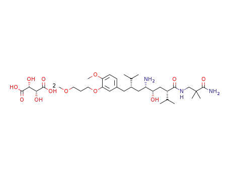 (2S),(4S),(5S),(7S)-N-(3-amino-2,2-dimethyl-3-oxopropyl)-2,7-di(1-methylethyl)-4-hydroxy-5-amino-8-[4-methoxy-3-(3-methoxy-propoxy)phenyl]-octanamide hemi(L-tartrate)