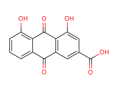 478-43-3,Rhein,Monorhein;4,5-DiOH-anthraquinone-2-COOH;Chrysazin-3-carboxylic acid;Rhein (1,8-dihydroxy-3-carboxyl anthraquinone);4, 5-Dihydroxyanthraquinone-2-carboxylic acid;Rheic acid;9,10-Dihydro-4,5-dihydroxy-9,10-dioxo-2-anthracene carboxylic acid;Rhubarb Yellow;1.8-Dihydroxy-3-Carboxy anthraquinone;4-10-00-04088 (Beilstein Handbook Reference);2-Anthroic acid, 9,10-dihydro-4,5-dihydroxy-9,10-dioxo- (8CI);4,5-dihydroxy-9,10-dioxo-anthracene-2-carboxylate;Cassic acid;2-Anthroic acid, 9,10-dihydro-4,5-dihydroxy-9,10-dioxo-;2-Anthracenecarboxylic acid, 9,10-dihydro-4,5-dihydroxy-9,10-dioxo-;1,8-Dihydroxyanthraquinone-3-carboxylic acid;9,10-Dihydro-4,5-dihydroxy-9,10-dioxo-2-anthracenecarboxylic acid;4,5-Dihydroxy-2-anthraquinonecarboxylic acid;
