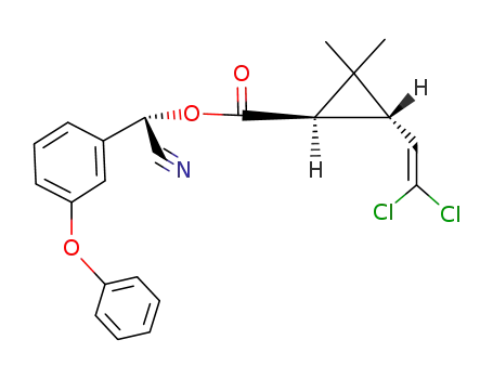 Molecular Structure of 488113-10-6 (Cyclopropanecarboxylic acid, 3-(2,2-dichloroethenyl)-2,2-dimethyl-,
cyano(3-phenoxyphenyl)methyl ester, (1R,3S)-)