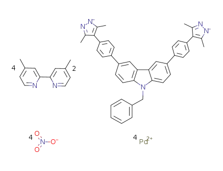 [(4,4'-dimethyl-2,2'-bipyridine)4Pd4(9-benzyl-3,6-bis[4-(3,5-dimethyl-1H-pyrazol-4-yl)phenyl]-9H-carbazole)2](NO3)4