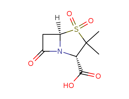 68373-14-8,Sulbactam,4-Thia-1-azabicyclo[3.2.0]heptane-2-carboxylicacid, 3,3-dimethyl-7-oxo-, 4,4-dioxide, (2S-cis)-;Betamaze;CP 45899;Penicillanic acid 1,1-dioxide;Penicillanic acid S,S-dioxide;Penicillanic aciddioxide;Penicillanic acid sulfone;Sulbactam;Piperacillin Sodium and Sulbactam Sodium  (1:8);Sulbactam Acid;