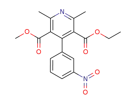 Molecular Structure of 89267-41-4 (2,6-DIMETHYL-4-(3-NITRO-PHENYL)-PYRIDINE-3,5-DICARBOXYLIC ACID 3-ETHYL ESTER 5-METHYL ESTER)
