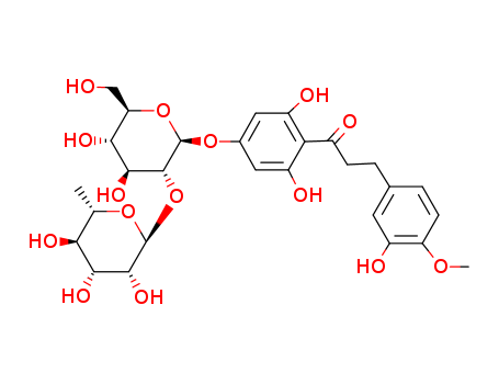 20702-77-6,Neosperidin dihydrochalcone,1-(4-((2-O-(6-Deoxy-alpha-L-mannopyranosyl)-beta-D-glucopyranosyl)oxy)-2,6-dihydroxyphenyl)-3-(3-hydroxy-4-methoxyphenyl)-;3,5-Dihydroxy-4-(3-hydroxy-4-methoxyhydrocinnamoyl)phenyl) 2-O-(6-deoxy-alpha-L-mannopyranosyl)-beta-D-glucopyranoside;CCRIS 4848;Glucopyranoside, 3,5-dihydroxy-4-(3-hydroxy-4-methoxyhydrocinnamoyl)phenyl 2-O-(6-deoxy-alpha-L-mannopyranosyl)-, beta-D-;NCI-C60764;Neohesperidin dhc;Nhdc;