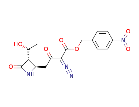 Molecular Structure of 74288-39-4 (2-Azetidinebutanoic acid, a-diazo-3-(1-hydroxyethyl)-b,4-dioxo-, (4-nitrophenyl)methyl ester, [2R-[2a,3b(R*)]]-)