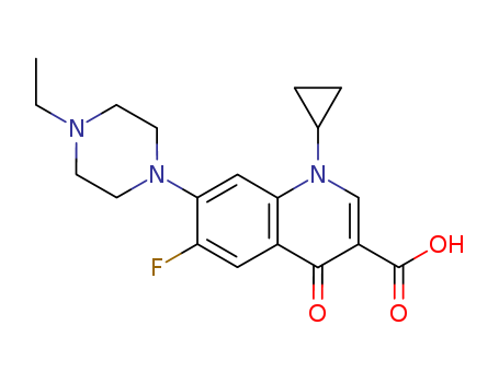 93106-60-6,Enrofloxacin,1-Cyclopropyl-6-fluoro-7-(4-ethyl-1-piperazinyl)-1,4-dihydro-4-oxo-3-quinolinecarboxylicacid;Alsir;BAY-Vp 2674;Baytril;Biofloxavet;CFPQ;Enrocin;Enrofan;Enrogil;Enroxil;N-Ethylciprofloxacin;N'-Ethylciprofloxacin;3-Quinolinecarboxylicacid, 1-cyclopropyl-7-(4-ethyl-1-piperazinyl)-6-fluoro-1,4-dihydro-4-oxo-;