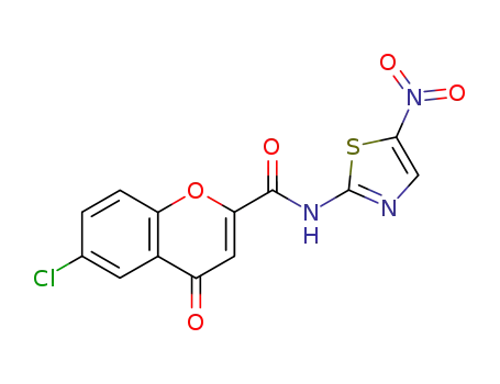 Molecular Structure of 114688-41-4 (4H-1-Benzopyran-2-carboxamide,
6-chloro-N-(5-nitro-2-thiazolyl)-4-oxo-)