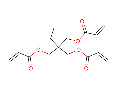 15625-89-5,Trimethylolpropane triacrylate,2-Propenoicacid, 2-ethyl-2-[[(1-oxo-2-propenyl)oxy]methyl]-1,3-propanediyl ester (9CI);1,3-Propanediol, 2-ethyl-2-(hydroxymethyl)-, triacrylate (8CI);2-Ethyl-2-(hydroxymethyl)-1,3-propanediol triacrylate;A-TMPT;Ageflex TMPTA;Aronix M 309;Blemmer ATT;Etermer231;Genomer 1330;