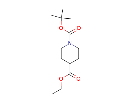 142851-03-4,Ethyl N-Boc-piperidine-4-carboxylate,1-(1,1-Dimethylethyl)4-ethyl 1,4-piperidinedicarboxylate;1-Boc-piperidine-4-carboxylic acid ethyl ester;1-tert-Butoxycarbonyl-4-piperidinecarboxylic acid ethyl ester;4-(Ethoxycarbonyl)-1-(tert-butoxycarbonyl)piperidine;Ethyl N-(tert-butoxycarbonyl)piperidine-4-carboxylate;N-(tert-Butoxycarbonyl)piperidine-4-carboxylic acid ethyl ester;Piperidine-1,4-dicarboxylicacid 1-tert-butyl ester 4-ethyl ester;1,4-Piperidinedicarboxylicacid, 1-(1,1-dimethylethyl) 4-ethyl ester;