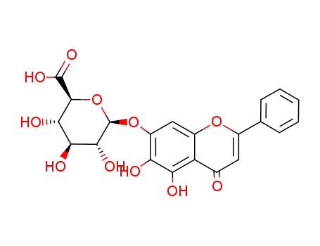 21967-41-9,Baicalin,(2S,3S,4S,5R,6S)-6-(5,6-dihydroxy-4-oxo-2-phenyl-chromen-7-yl)oxy-3,4,5-trihydroxy-oxane-2-carboxylic acid;5,6-dihydroxy-4-oxo-2-phenyl-4H-1-benzopyran-7-yl beta-D-glucopyranosiduronic acid;Baicalein 7-O-glucuronide;7-D-glucuronic acid-5,6-dihydroxyflavone;TJN-151;baicalin, Baical Skullcap Root extract;