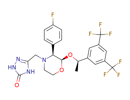 170729-80-3,Aprepitant,3H-1,2,4-Triazol-3-one,5-[[2-[1-[3,5-bis(trifluoromethyl)phenyl]ethoxy]-3-(4-fluorophenyl)-4-morpholinyl]methyl]-1,2-dihydro-,[2R-[2a(R*),3a]]-;Emend;L 754030;MK 0869;MK 869;ONO7436;