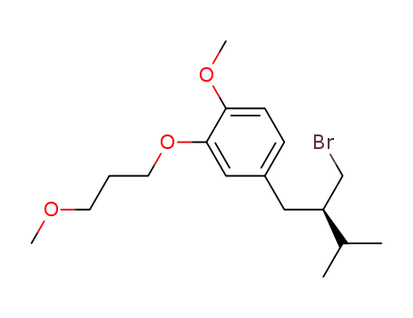 Molecular Structure of 172900-69-5 (2-(3-Methoxypropoxy)-4-((R)-2-(bromomethyl)-3-methylbutyl)-1-methoxybenzene)