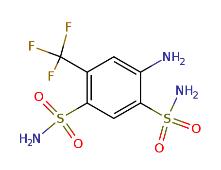 654-62-6,4-Amino-6-(trifluoromethyl)benzene-1,3-disulfonamide,Toluene-2,4-disulfonamide,5-amino-a,a,a-trifluoro- (6CI,7CI,8CI); 2,4-Disulfamoyl-5-trifluoromethylaniline;4-Amino-6-(trifluoromethyl)-1,3-benzenedisulfonamide;5-Trifluoromethyl-2,4-disulfamoylaniline; NSC 44625